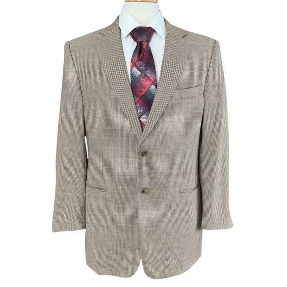 Ermenegildo Zegna Jacket Blazer Sport Coat 44R Wool Plaid Houndstooth Coral Tan